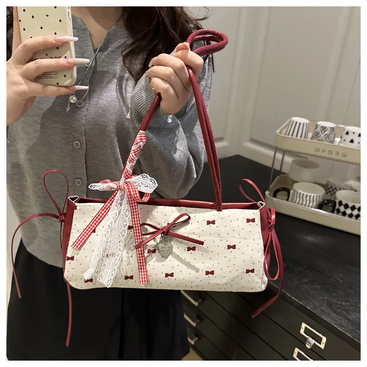 Women's Korean Style Ins Bow-Knot Underarm Bag - Fashionable Polka Dot Sweet & Cool Stylish Shoulder Bag for Everyday Use showcase 10