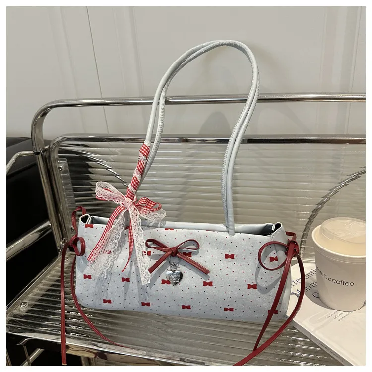 Women's Korean Style Ins Bow-Knot Underarm Bag - Fashionable Polka Dot Sweet & Cool Stylish Shoulder Bag for Everyday Use thumbnail 6