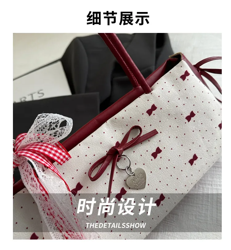 Women's Korean Style Ins Bow-Knot Underarm Bag - Fashionable Polka Dot Sweet & Cool Stylish Shoulder Bag for Everyday Use showcase 4