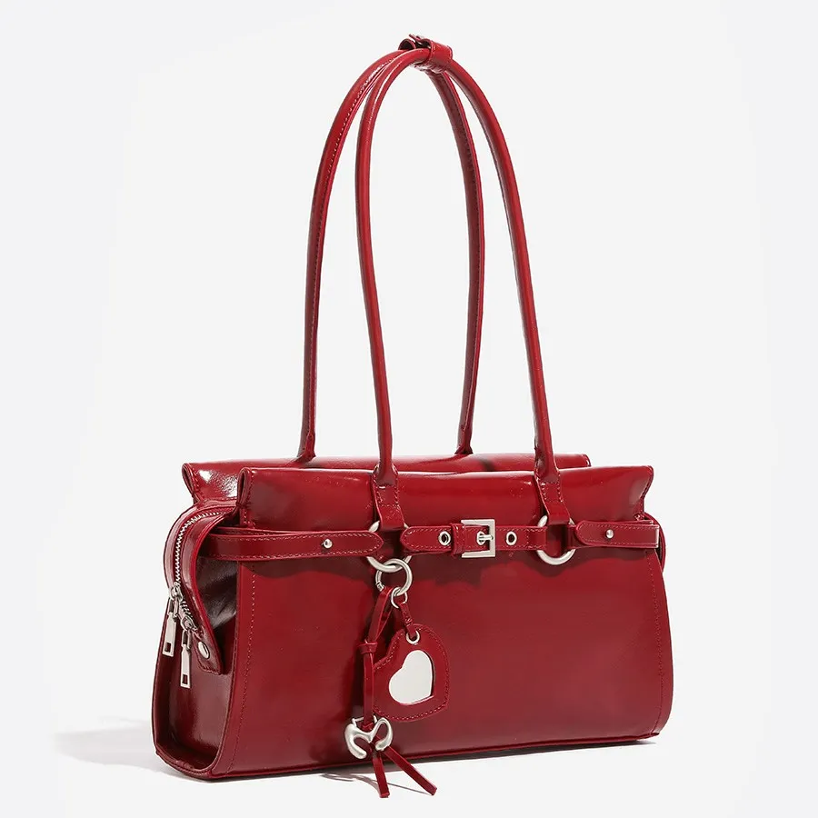 Elegant Bridal Wedding Underarm Bag - Red Sweet & Cool Baguette Style for Winter, High-End Portable Shoulder Bag for Women thumbnail 2