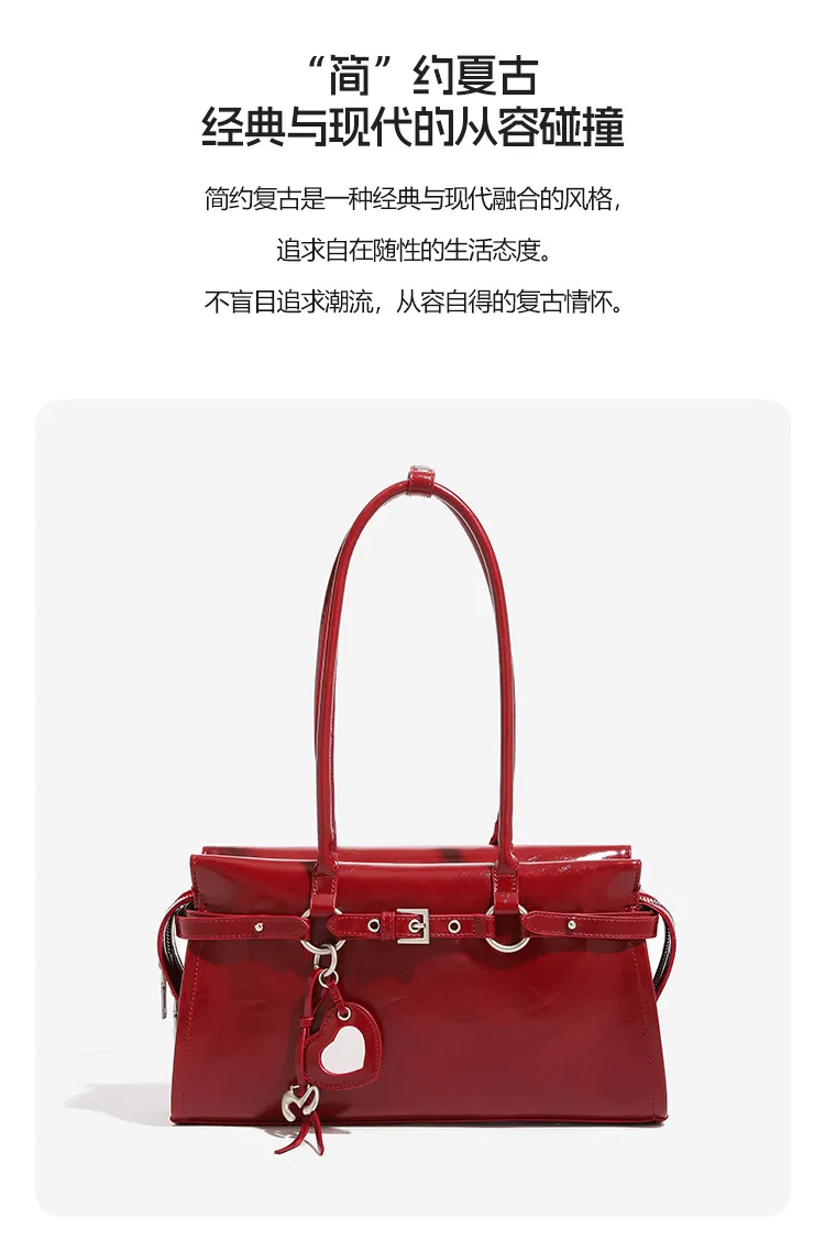 Elegant Bridal Wedding Underarm Bag - Red Sweet & Cool Baguette Style for Winter, High-End Portable Shoulder Bag for Women showcase 13