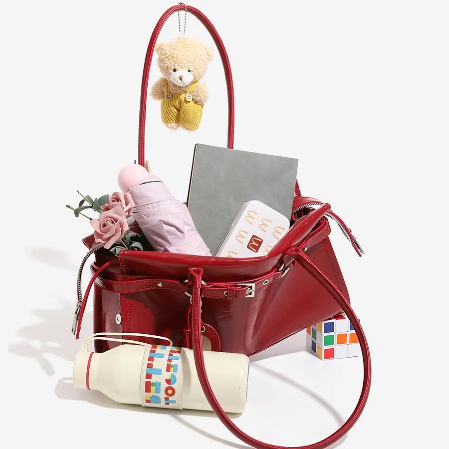 Elegant Bridal Wedding Underarm Bag - Red Sweet & Cool Baguette Style for Winter, High-End Portable Shoulder Bag for Women thumbnail 4