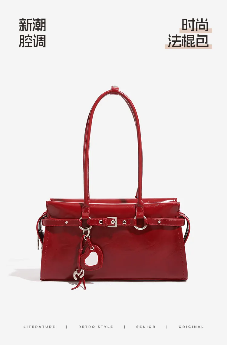 Elegant Bridal Wedding Underarm Bag - Red Sweet & Cool Baguette Style for Winter, High-End Portable Shoulder Bag for Women showcase 1