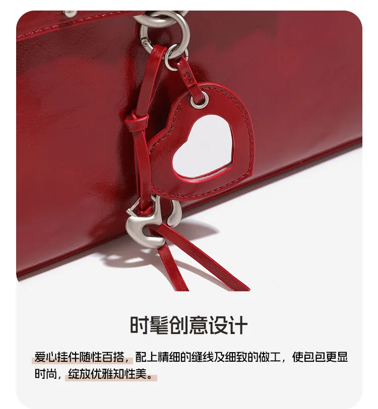 Elegant Bridal Wedding Underarm Bag - Red Sweet & Cool Baguette Style for Winter, High-End Portable Shoulder Bag for Women showcase 10