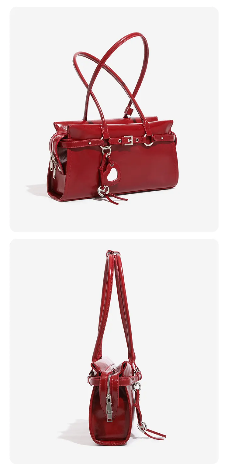 Elegant Bridal Wedding Underarm Bag - Red Sweet & Cool Baguette Style for Winter, High-End Portable Shoulder Bag for Women showcase 15