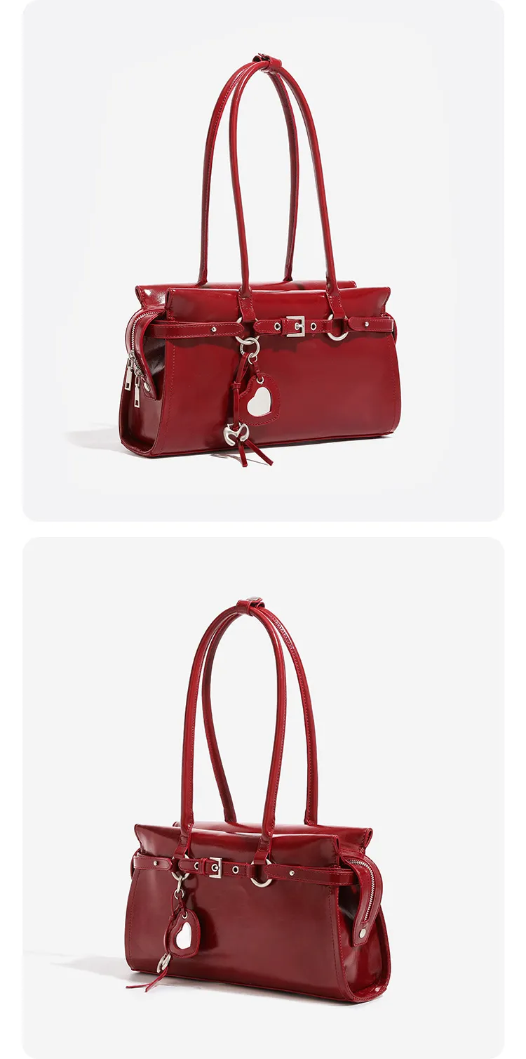 Elegant Bridal Wedding Underarm Bag - Red Sweet & Cool Baguette Style for Winter, High-End Portable Shoulder Bag for Women showcase 14