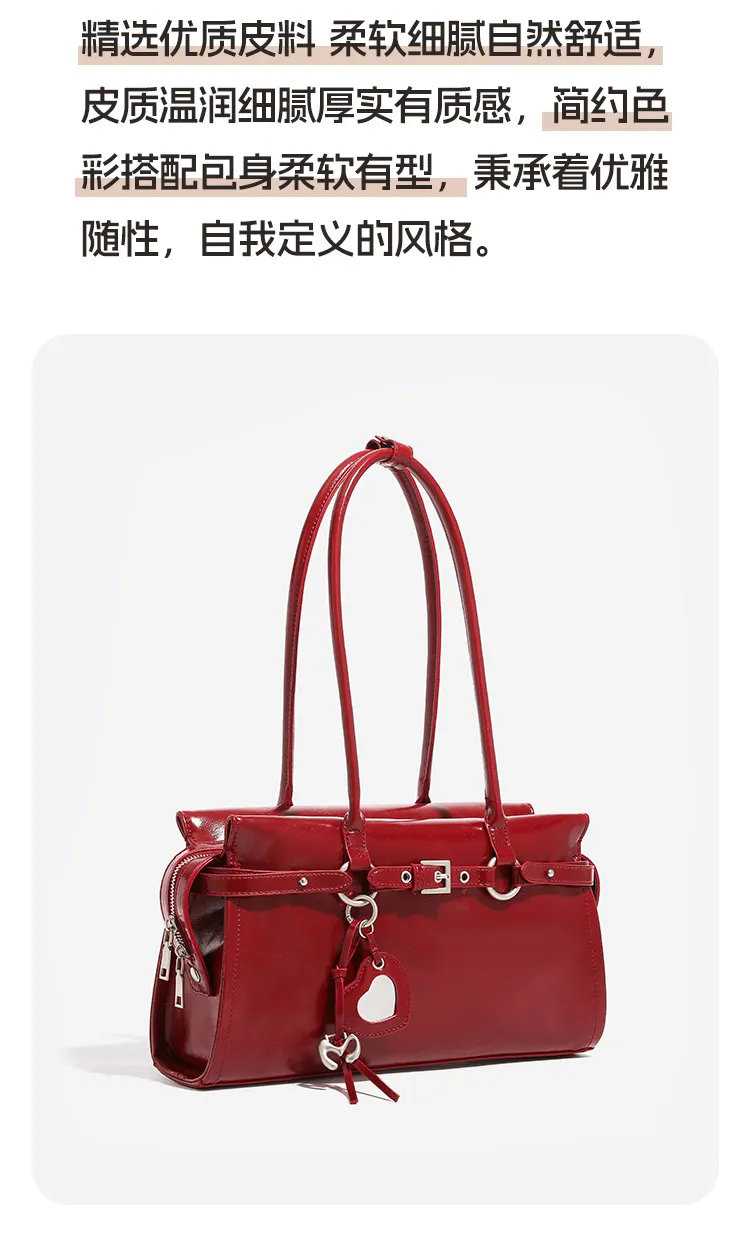 Elegant Bridal Wedding Underarm Bag - Red Sweet & Cool Baguette Style for Winter, High-End Portable Shoulder Bag for Women showcase 4