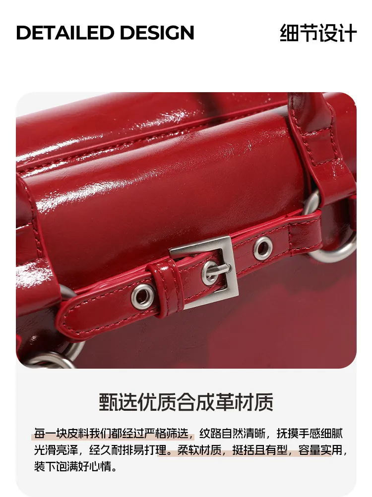 Elegant Bridal Wedding Underarm Bag - Red Sweet & Cool Baguette Style for Winter, High-End Portable Shoulder Bag for Women showcase 8