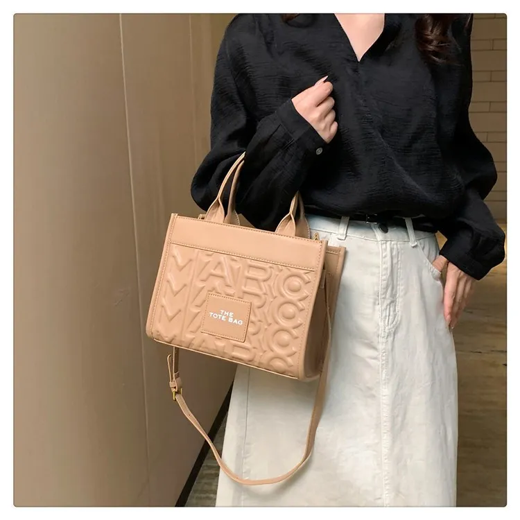 Luxury Women's Embossed Tote Bag, Fashionable Commuter Shoulder Crossbody Handbag, Versatile Light Luxury Letter Design for Daily Use - Image 3