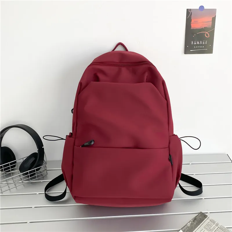 Large Capacity Solid Color Backpack for Women & Men, Korean Style Versatile School Bag, Waterproof College Student Backpack thumbnail 6