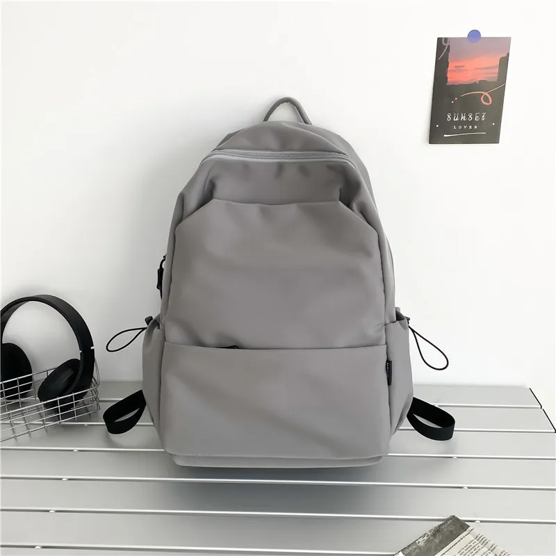 Large Capacity Solid Color Backpack for Women & Men, Korean Style Versatile School Bag, Waterproof College Student Backpack thumbnail 10