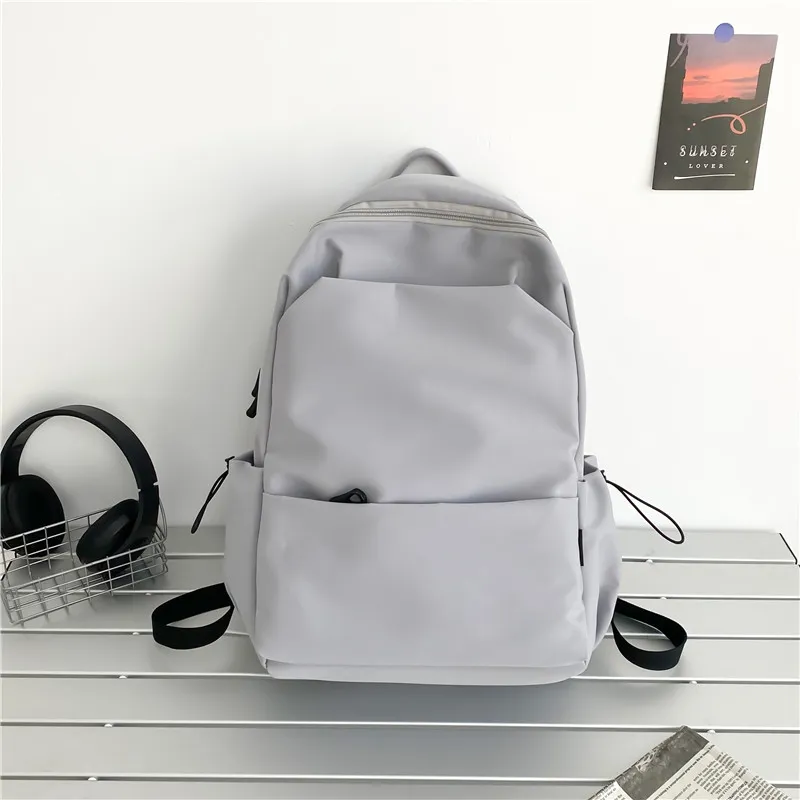 Large Capacity Solid Color Backpack for Women & Men, Korean Style Versatile School Bag, Waterproof College Student Backpack thumbnail 9