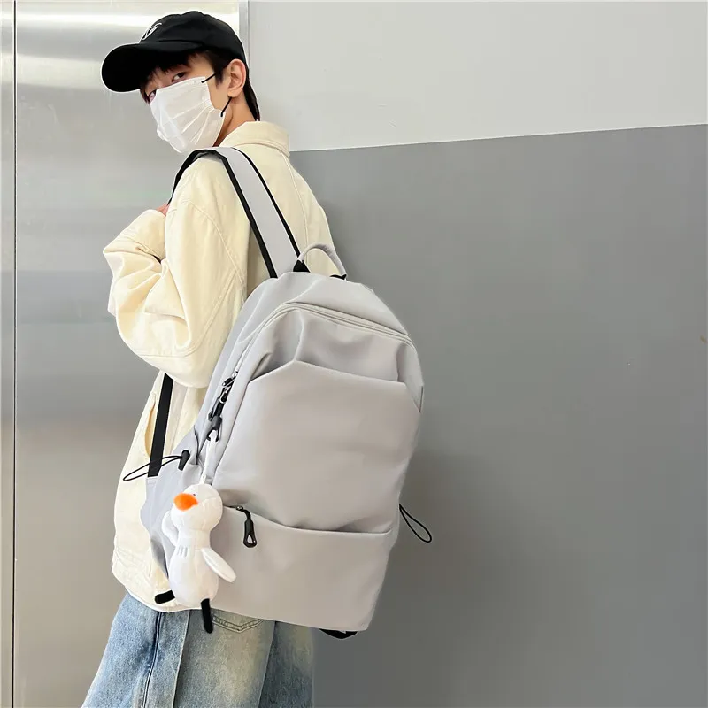Large Capacity Solid Color Backpack for Women & Men, Korean Style Versatile School Bag, Waterproof College Student Backpack thumbnail 2