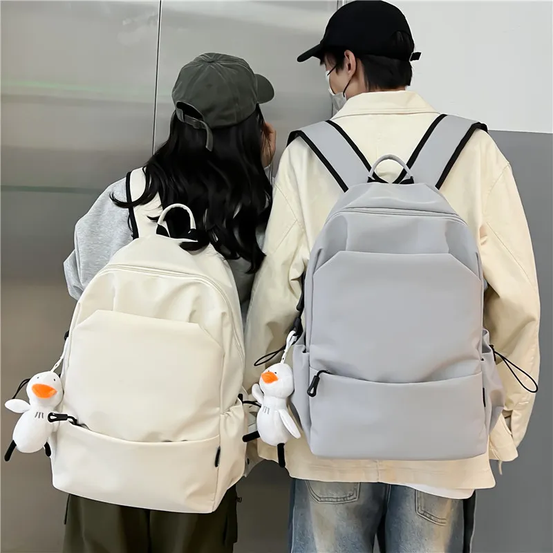 Large Capacity Solid Color Backpack for Women & Men, Korean Style Versatile School Bag, Waterproof College Student Backpack thumbnail 3