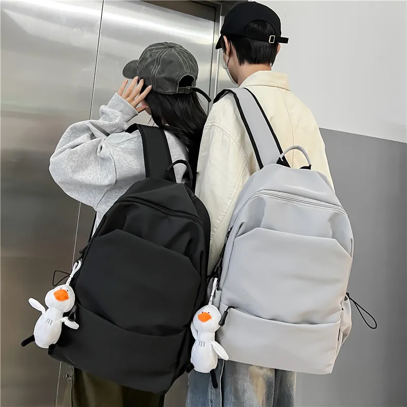 Large Capacity Solid Color Backpack for Women & Men, Korean Style Versatile School Bag, Waterproof College Student Backpack showcase 6