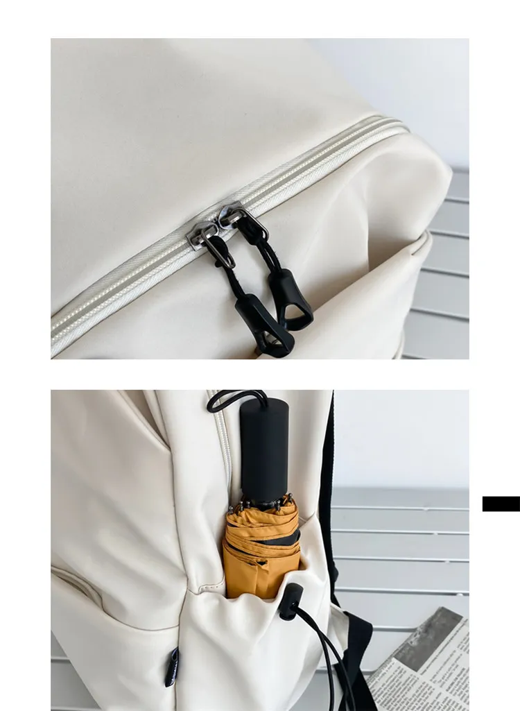 Large Capacity Solid Color Backpack for Women & Men, Korean Style Versatile School Bag, Waterproof College Student Backpack showcase 16
