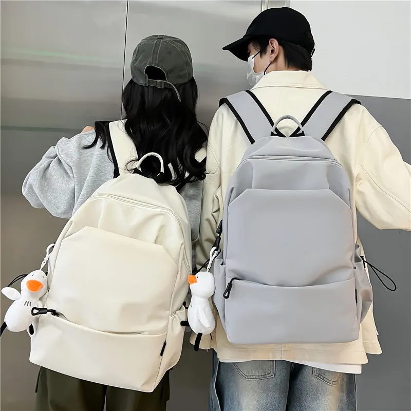 Large Capacity Solid Color Backpack for Women & Men, Korean Style Versatile School Bag, Waterproof College Student Backpack showcase 1