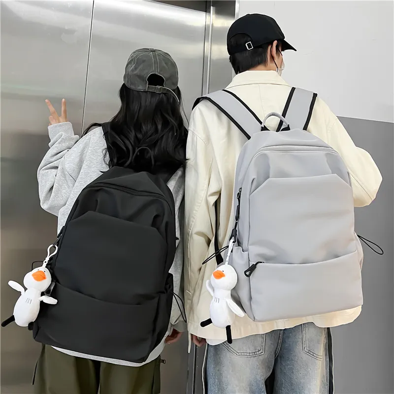 Large Capacity Solid Color Backpack for Women & Men, Korean Style Versatile School Bag, Waterproof College Student Backpack showcase 3