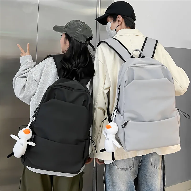 Large Capacity Solid Color Backpack for Women & Men, Korean Style Versatile School Bag, Waterproof College Student Backpack showcase 4