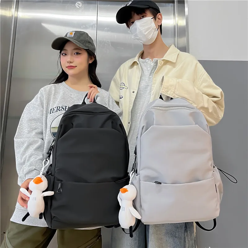 Large Capacity Solid Color Backpack for Women & Men, Korean Style Versatile School Bag, Waterproof College Student Backpack showcase 10