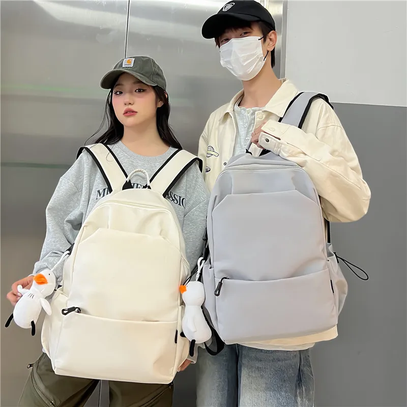 Large Capacity Solid Color Backpack for Women & Men, Korean Style Versatile School Bag, Waterproof College Student Backpack showcase 2