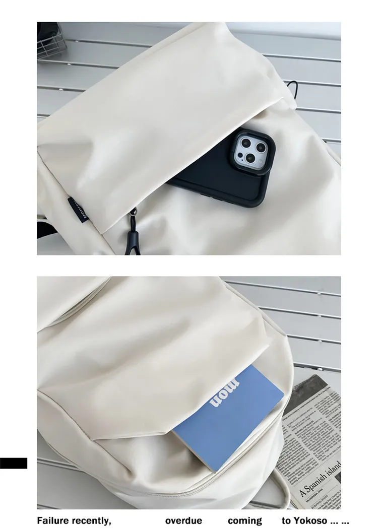 Large Capacity Solid Color Backpack for Women & Men, Korean Style Versatile School Bag, Waterproof College Student Backpack showcase 17
