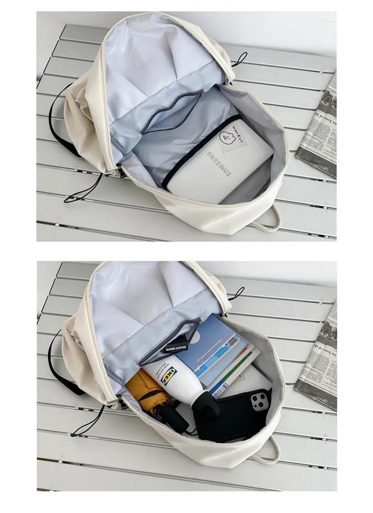 Large Capacity Solid Color Backpack for Women & Men, Korean Style Versatile School Bag, Waterproof College Student Backpack showcase 19