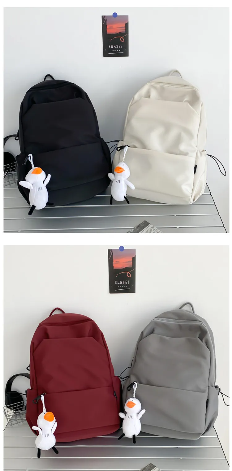 Large Capacity Solid Color Backpack for Women & Men, Korean Style Versatile School Bag, Waterproof College Student Backpack showcase 12