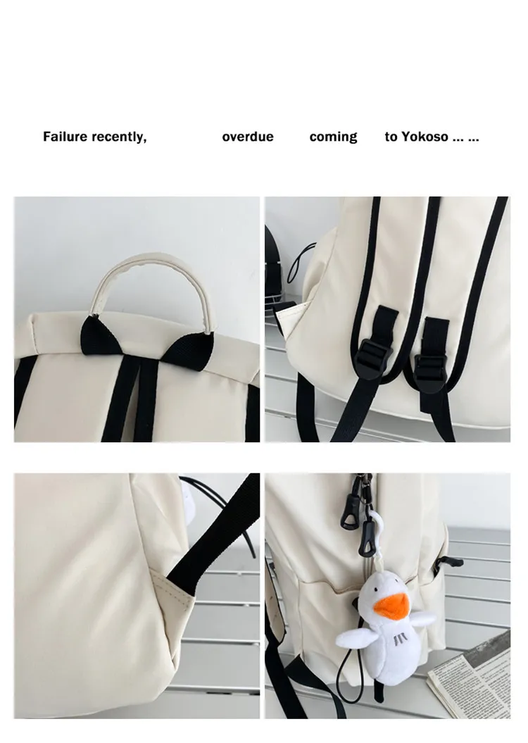 Large Capacity Solid Color Backpack for Women & Men, Korean Style Versatile School Bag, Waterproof College Student Backpack showcase 15