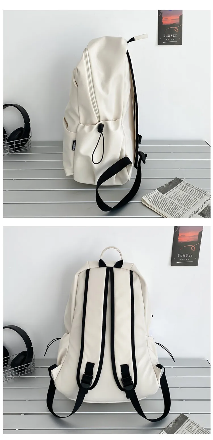 Large Capacity Solid Color Backpack for Women & Men, Korean Style Versatile School Bag, Waterproof College Student Backpack showcase 13