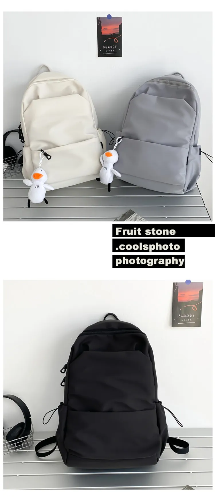 Large Capacity Solid Color Backpack for Women & Men, Korean Style Versatile School Bag, Waterproof College Student Backpack showcase 20
