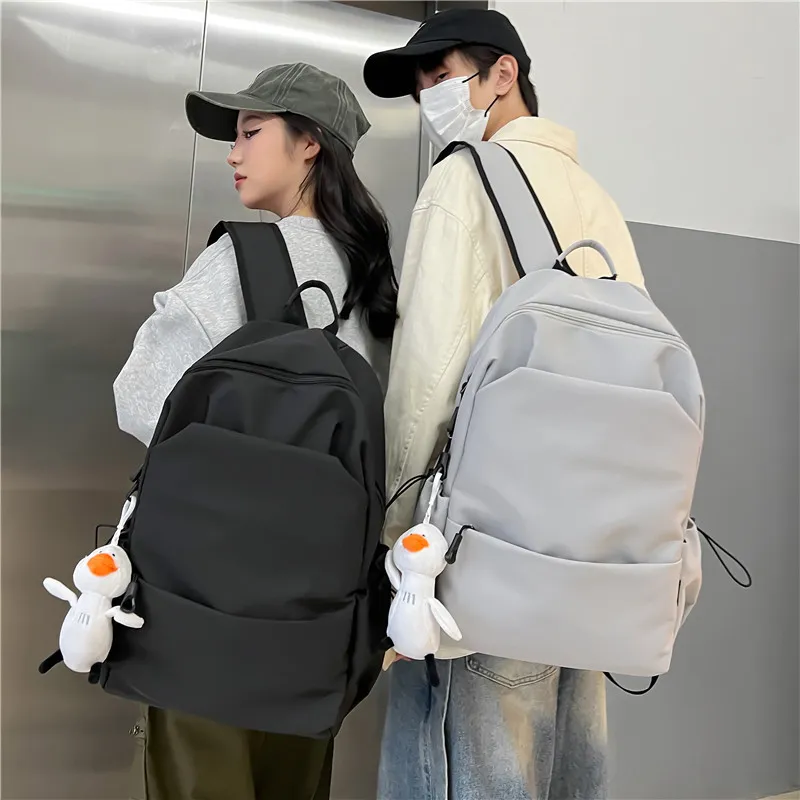 Large Capacity Solid Color Backpack for Women & Men, Korean Style Versatile School Bag, Waterproof College Student Backpack thumbnail 1