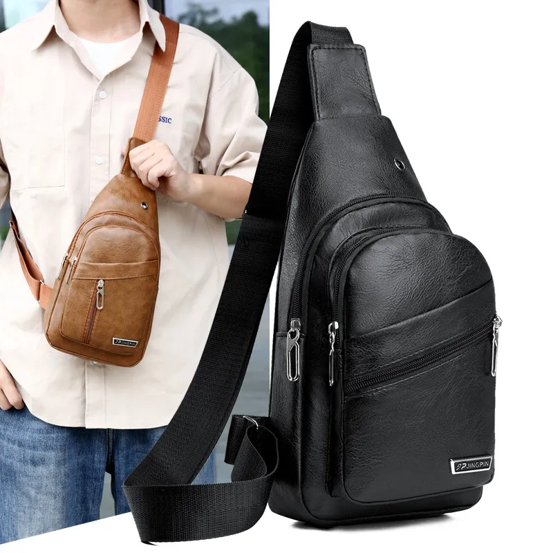 2024 Men's Soft Leather Chest Bag - Waterproof Business Shoulder Messenger Bag for Casual & Business Use, Wholesale Direct from Manufacturer thumbnail 1