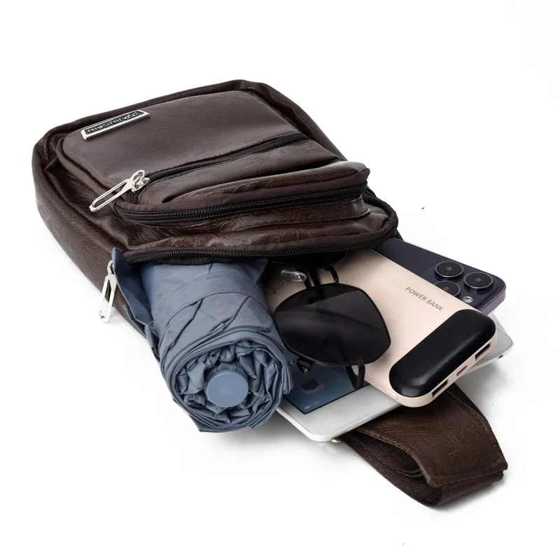 2024 Men's Soft Leather Chest Bag - Waterproof Business Shoulder Messenger Bag for Casual & Business Use, Wholesale Direct from Manufacturer thumbnail 4