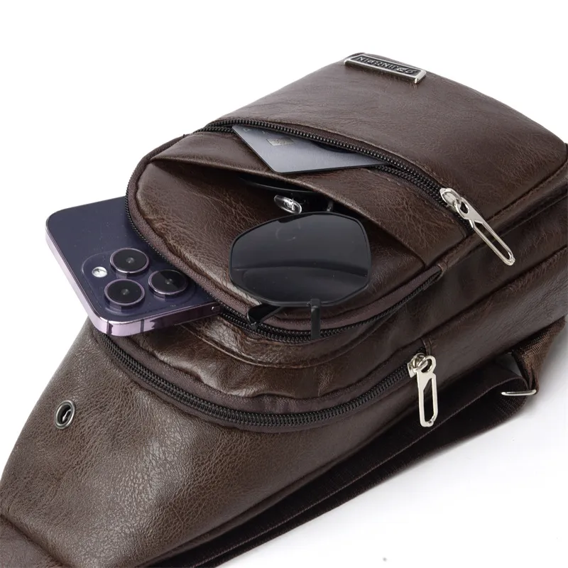 2024 Men's Soft Leather Chest Bag - Waterproof Business Shoulder Messenger Bag for Casual & Business Use, Wholesale Direct from Manufacturer showcase 5