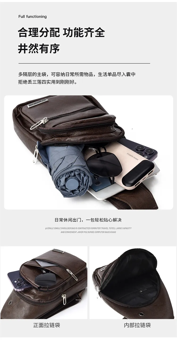2024 Men's Soft Leather Chest Bag - Waterproof Business Shoulder Messenger Bag for Casual & Business Use, Wholesale Direct from Manufacturer showcase 11