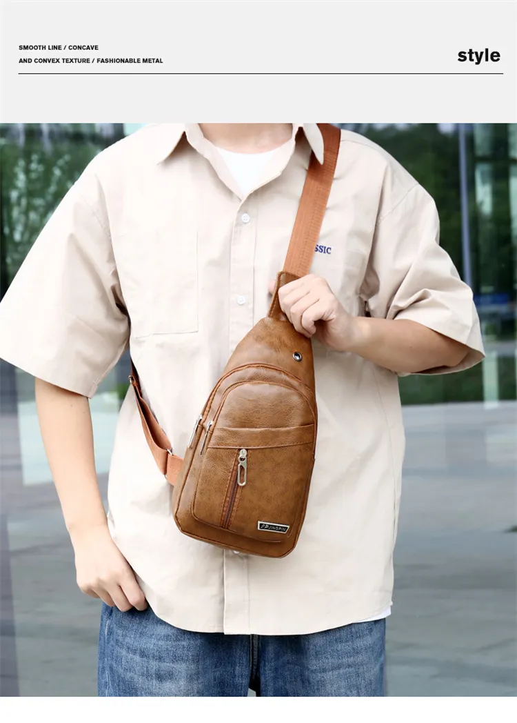 2024 Men's Soft Leather Chest Bag - Waterproof Business Shoulder Messenger Bag for Casual & Business Use, Wholesale Direct from Manufacturer showcase 18