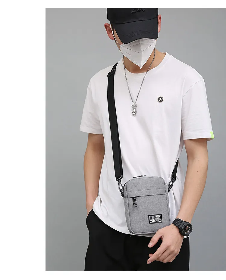 Men's Fashionable Canvas Crossbody Shoulder Bag - Lightweight Mini Mobile Phone Pouch, Casual Sports Small Square Bag for Everyday Use showcase 11