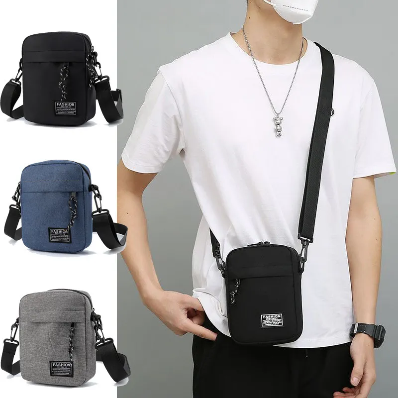 Men's Fashionable Canvas Crossbody Shoulder Bag - Lightweight Mini Mobile Phone Pouch, Casual Sports Small Square Bag for Everyday Use thumbnail 1