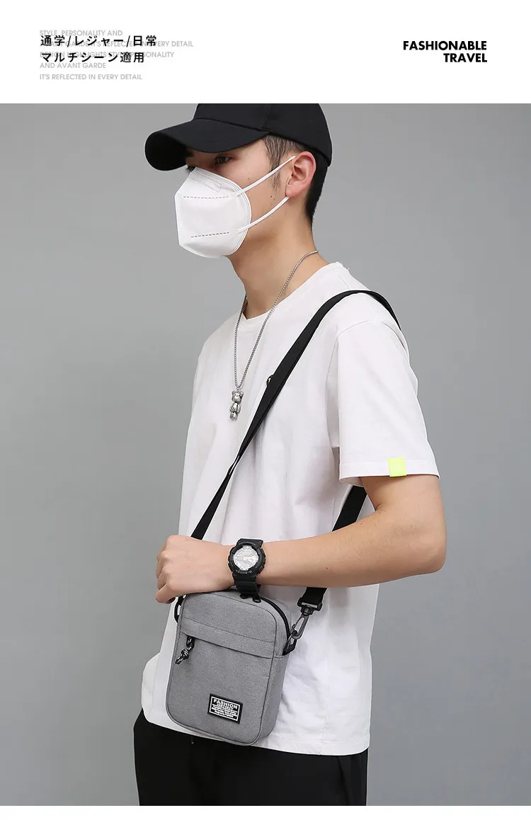 Men's Fashionable Canvas Crossbody Shoulder Bag - Lightweight Mini Mobile Phone Pouch, Casual Sports Small Square Bag for Everyday Use showcase 10