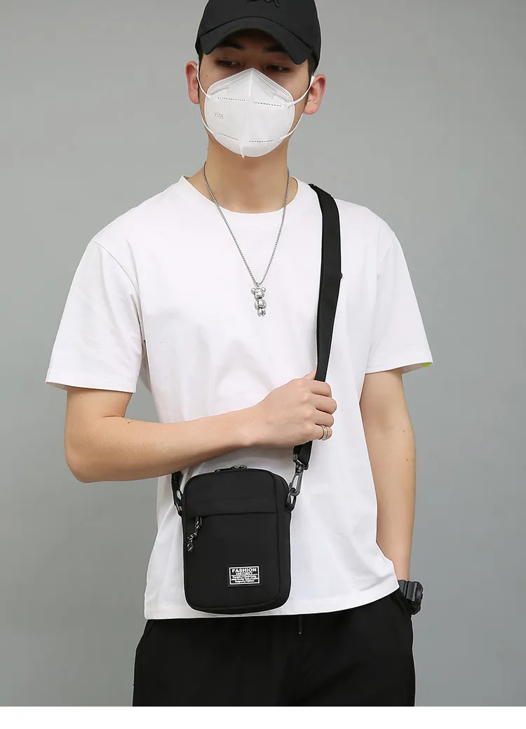 Men's Fashionable Canvas Crossbody Shoulder Bag - Lightweight Mini Mobile Phone Pouch, Casual Sports Small Square Bag for Everyday Use showcase 12