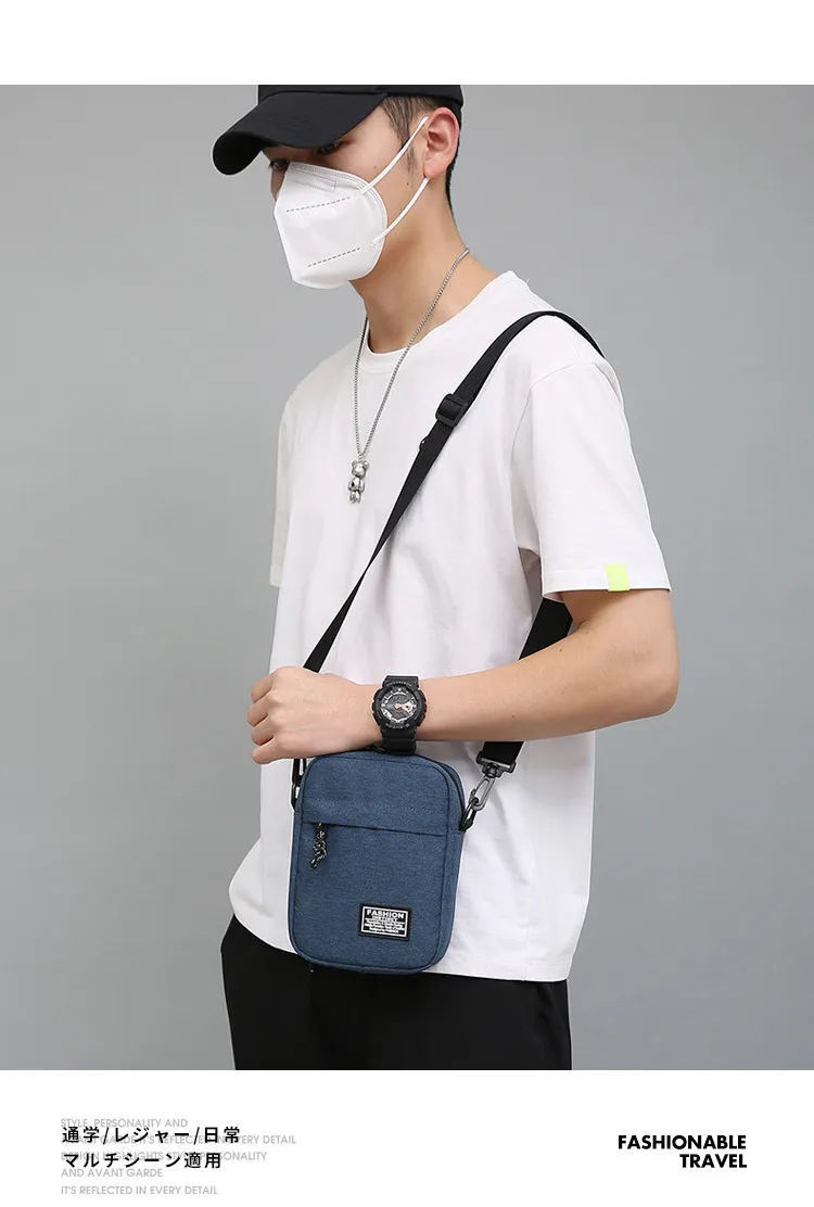 Men's Fashionable Canvas Crossbody Shoulder Bag - Lightweight Mini Mobile Phone Pouch, Casual Sports Small Square Bag for Everyday Use showcase 15
