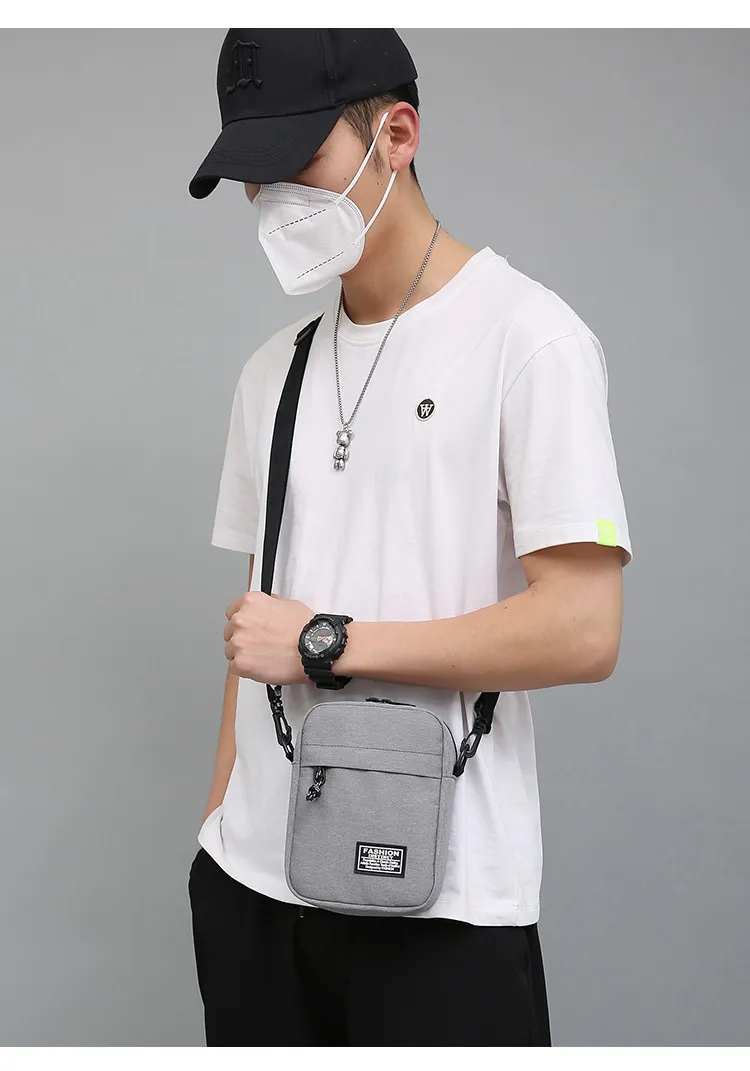 Men's Fashionable Canvas Crossbody Shoulder Bag - Lightweight Mini Mobile Phone Pouch, Casual Sports Small Square Bag for Everyday Use showcase 13