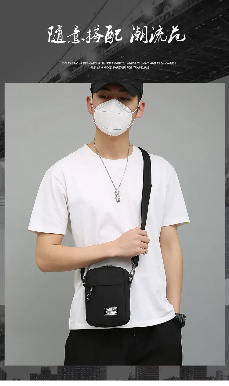 Men's Fashionable Canvas Crossbody Shoulder Bag - Lightweight Mini Mobile Phone Pouch, Casual Sports Small Square Bag for Everyday Use showcase 4