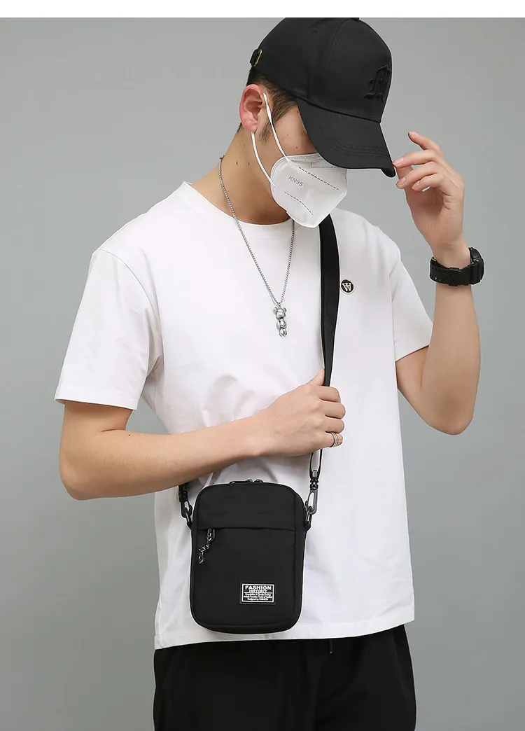 Men's Fashionable Canvas Crossbody Shoulder Bag - Lightweight Mini Mobile Phone Pouch, Casual Sports Small Square Bag for Everyday Use showcase 7