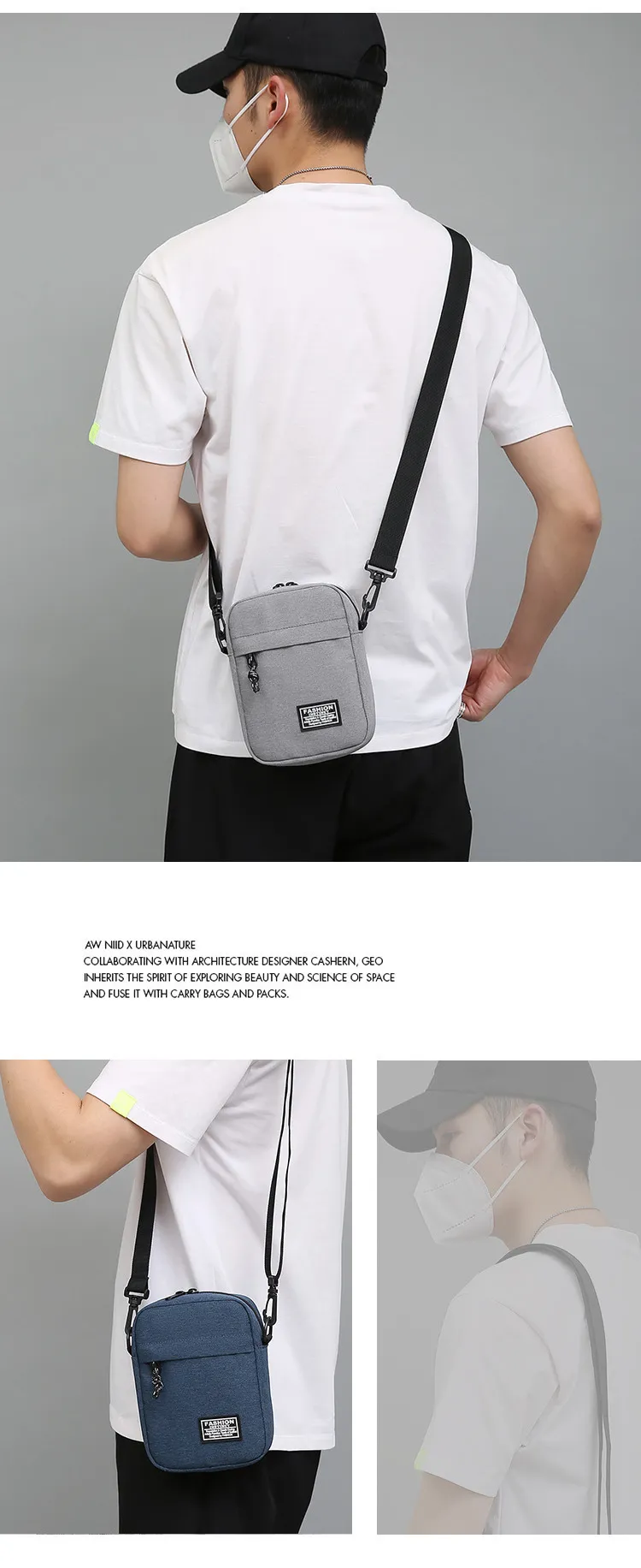 Men's Fashionable Canvas Crossbody Shoulder Bag - Lightweight Mini Mobile Phone Pouch, Casual Sports Small Square Bag for Everyday Use showcase 14