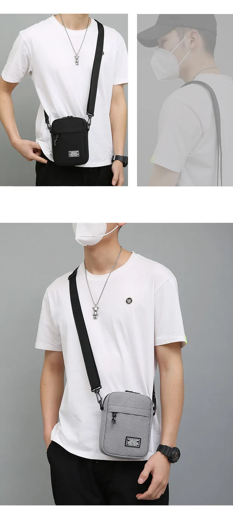 Men's Fashionable Canvas Crossbody Shoulder Bag - Lightweight Mini Mobile Phone Pouch, Casual Sports Small Square Bag for Everyday Use showcase 9