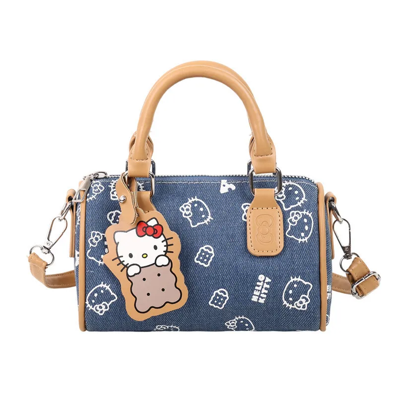 Cute Kitty Cat Denim Bowling Bag - Versatile Handbag & Crossbody, Stylish Contrast Color Design for Women and Girls thumbnail 6