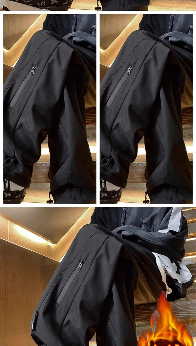 Men's Fleece-Lined Cargo Pants - Autumn/Winter American Style Loose Fit Straight Leg Casual Sports Trousers for Outdoor Activities showcase 7