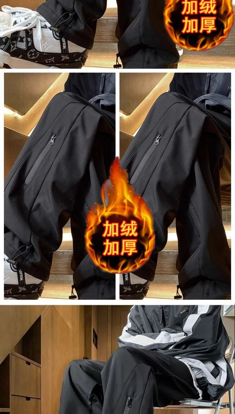 Men's Fleece-Lined Cargo Pants - Autumn/Winter American Style Loose Fit Straight Leg Casual Sports Trousers for Outdoor Activities showcase 8